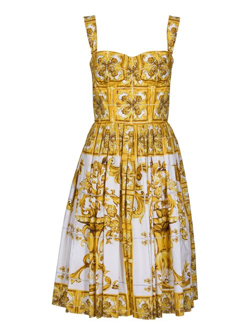 Midi bustier dress in Maiolica print cotton poplin DOLCE & GABBANA | F6ADLTHH5A0HG3TN